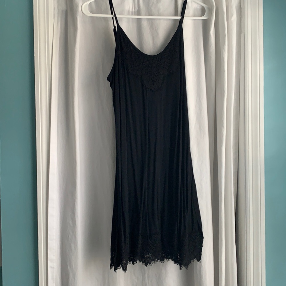 Black Slip Dress with Lace Detail